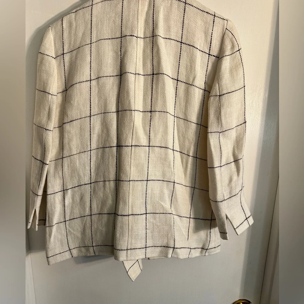 Ralph Lauren Cream Checkered Pea Coat - Picture 2 of 5